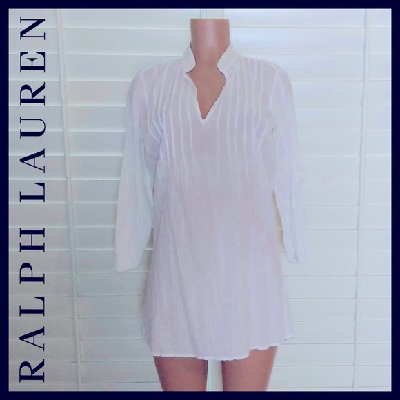 LAUREN RALPH LAUREN White Swimsuit Coverup Tunic Crushed Cotton - Picture 3 of 4
